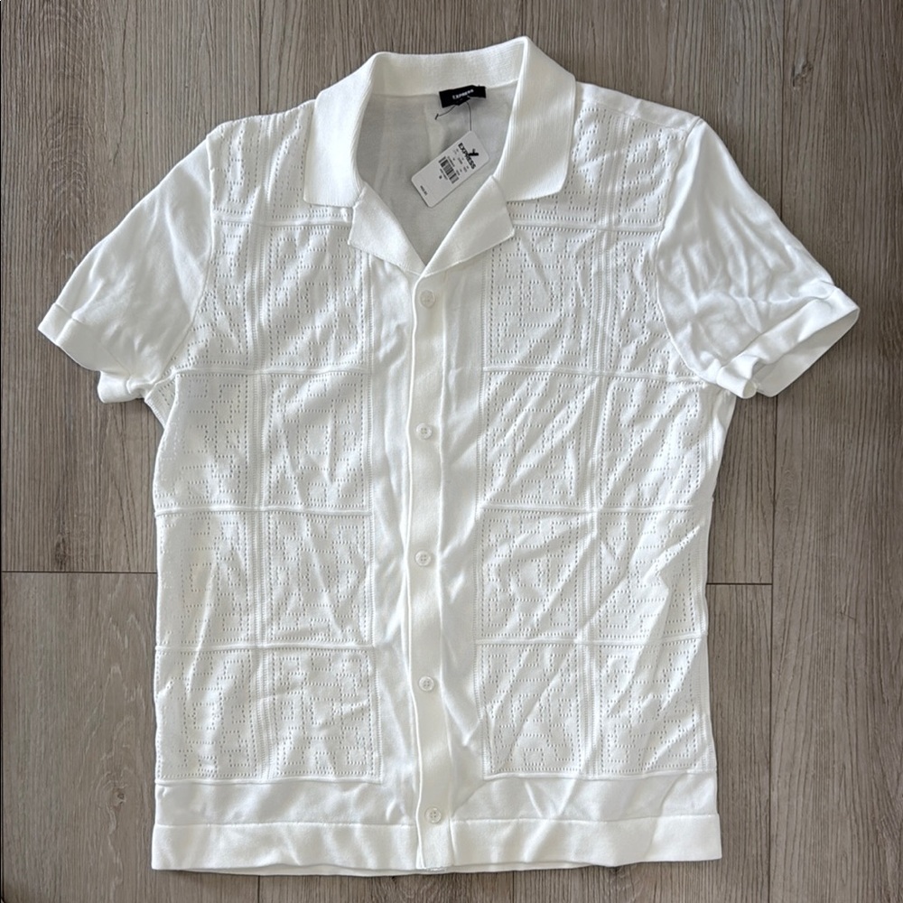 Express White Polo Shirt with Textured Fabric